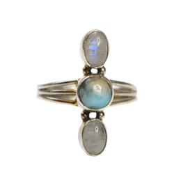 Beachy 3 Stone Ring Sterling Silver 16.75