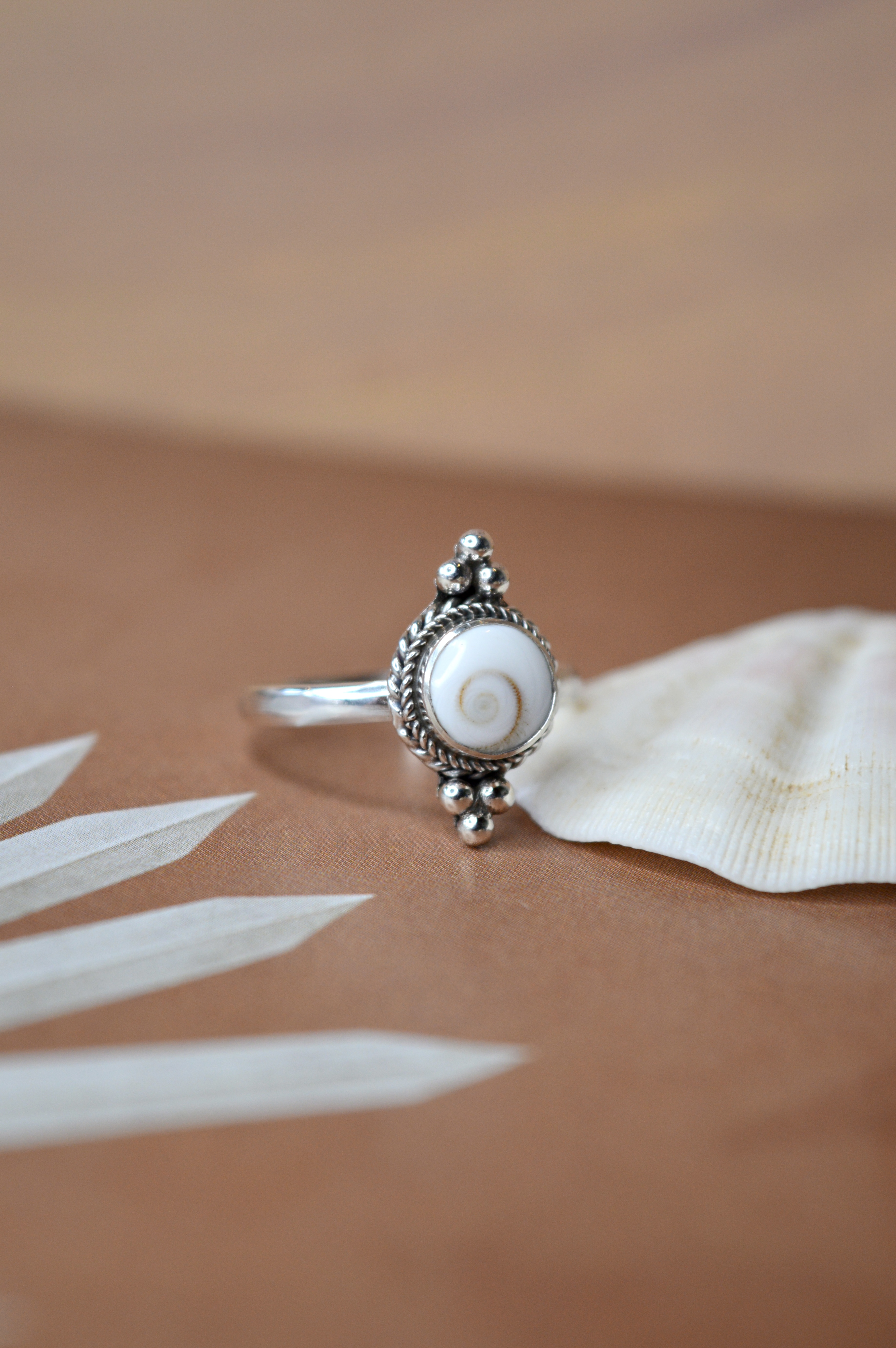 Double Dotted Shiva Shell Ring Sterling Silver