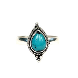 Turquoise Teardrop Ring Sterling Silver 16.5
