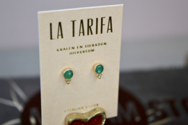 Green Onyx 3-Dots Studs Gold Vermeil