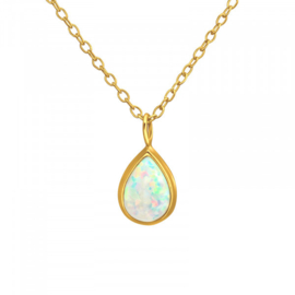 Fire Snow Opal Necklace Gold Vermeil