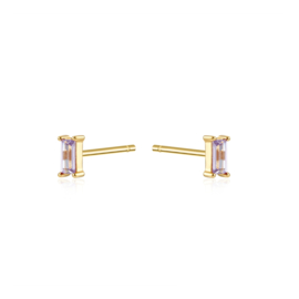 Retangle Amethist Zircon Gold Vermeil Studs