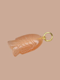 Handgesneden Perzik Maansteen Vis Hanger - Gold Vermeil