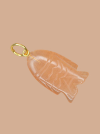 Handgesneden Perzik Maansteen Vis Hanger - Gold Vermeil