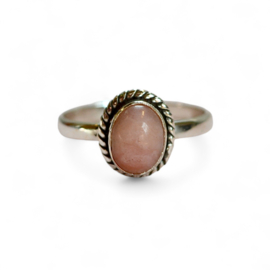 Braided Oval Pink Opal Ring Sterling Silver