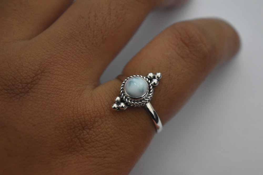 Double Dotted Larimar Ring Sterling Silver