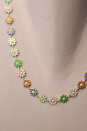 Multi Color Daisy Charm Necklace Gold Plated