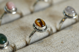 Braided Oval Tiger Eye Ring Sterling Silver