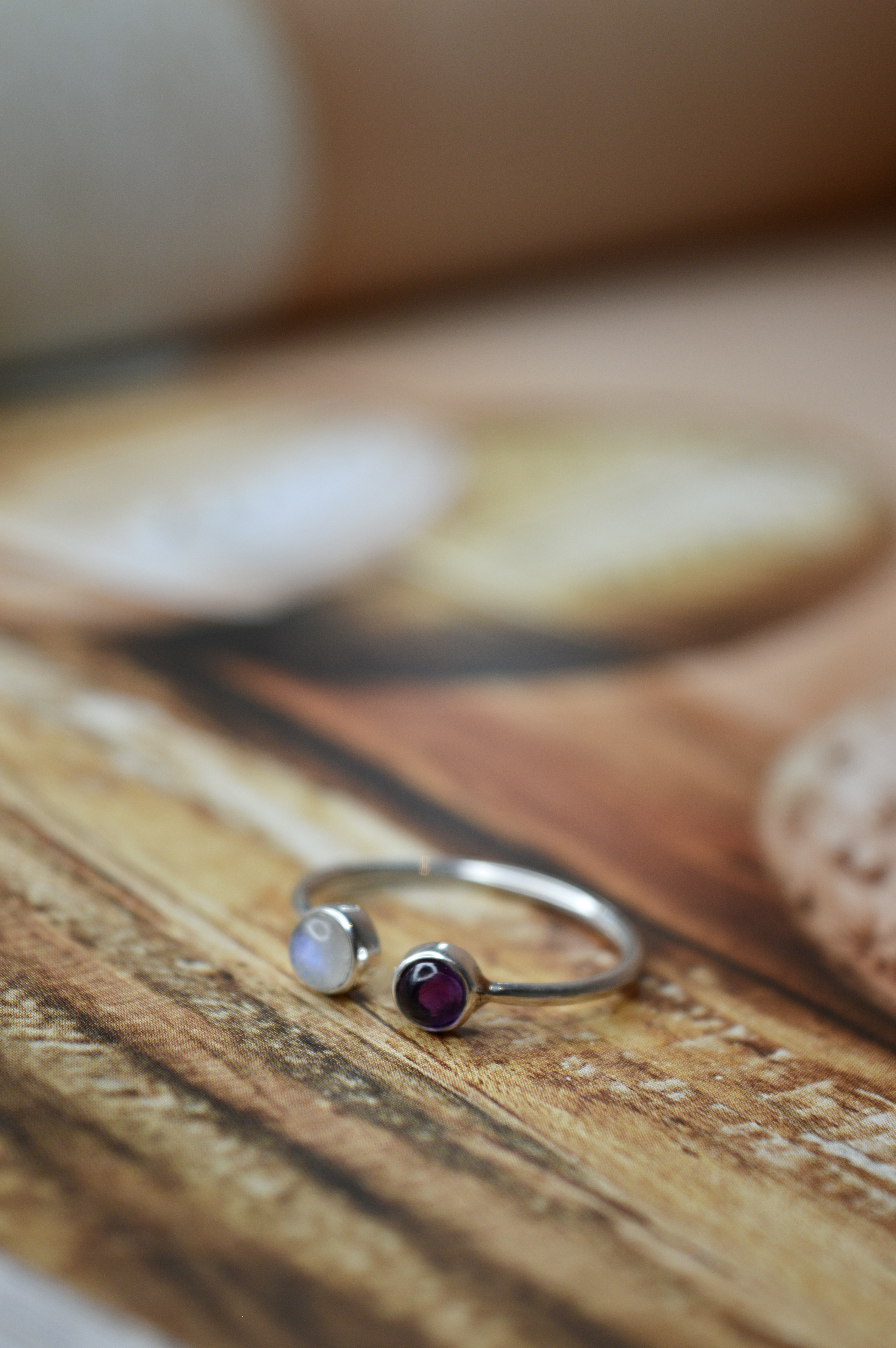 2-Stone Ring Amethyst & Moonstone Sterling Silver