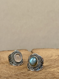 Tribal Oval Labradorite Ring Sterling Silver