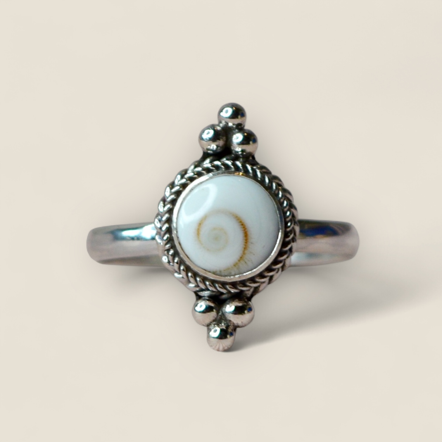 Double Dotted Shiva Shell Ring Sterling Silver