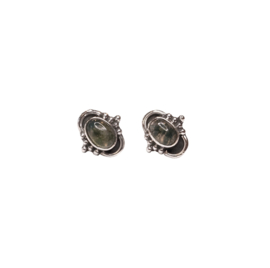 Moss Agate Tiny Dots Oval Studs Sterling Silver Oorstekers