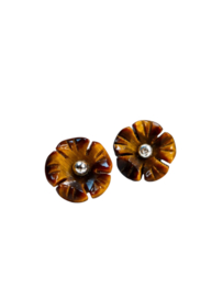 Tijgeroog Bloem Oorknopjes - Sterling Silver