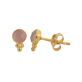 Rose Quartz 3-Dots Studs Gold Vermeil Oorstekers