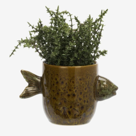Stoneware Flower Pot W/ Fish / Madam Stoltz