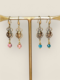 Brass Beetle Earrings Pink