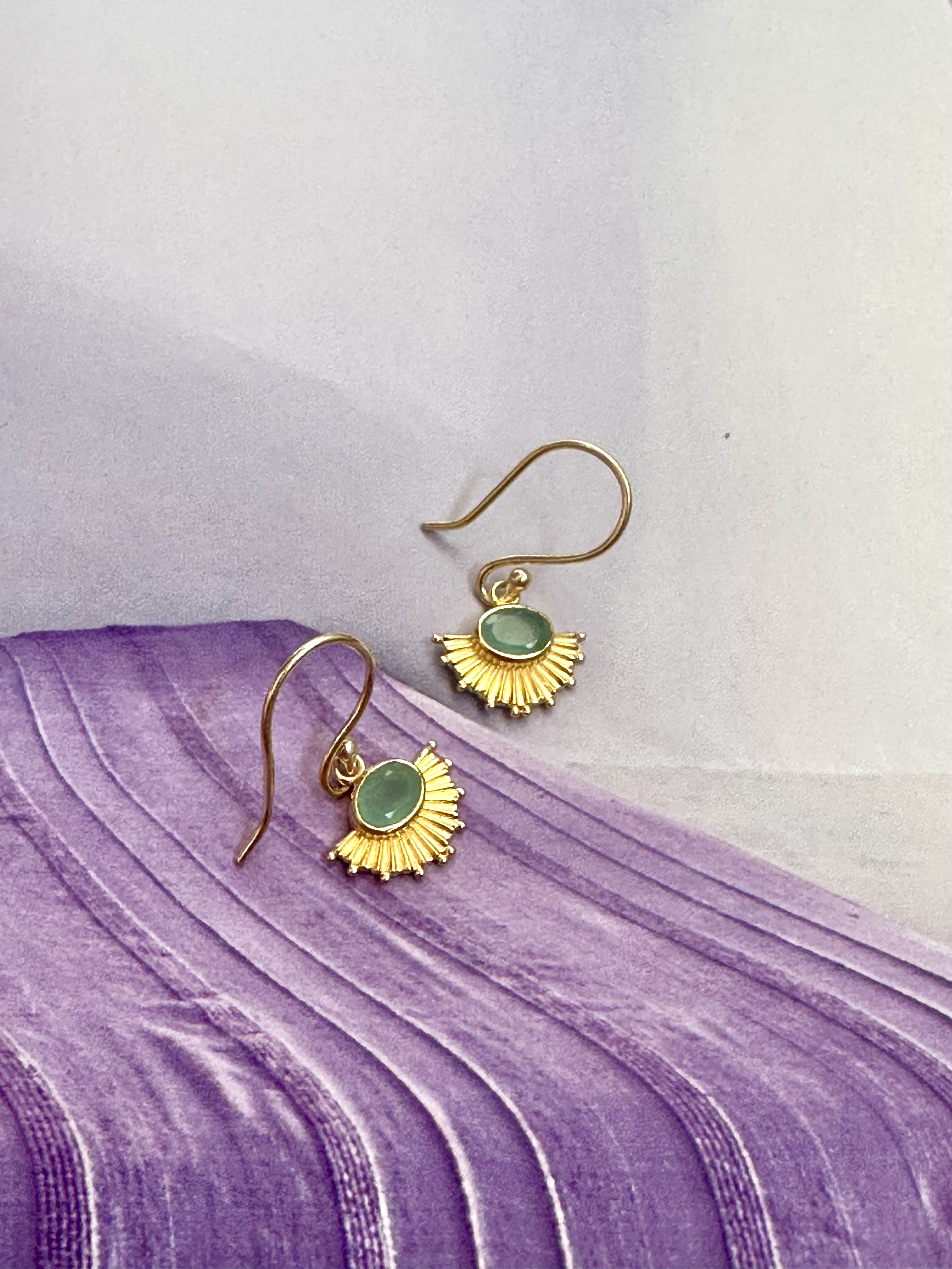 Chalcedony Fan Earrings Gold Plated