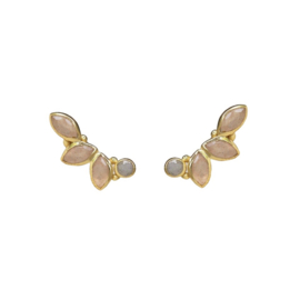 Moonstone And Labradorite Multi Leaf Gold Vermeil Earstuds / Muja Juma Oorstekers