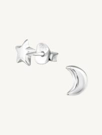 Star and Moon Stud Earrings - Sterling Silver