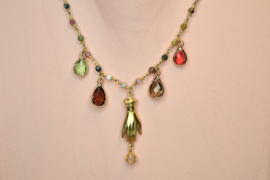 Gemstone & Hand Charm Necklace Gold Plated