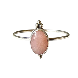 Triple Dotted Pink Opal Ring Sterling Silver