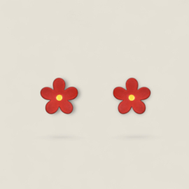Red Flower Studs Gold Vermeil
