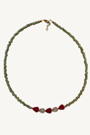 Striped Beads Green Leaf Ketting