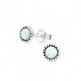 Fire Snow Opal Studs Sterling Silver