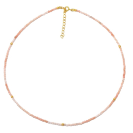 Pink Opal Beaded Necklace Gold Vermeil
