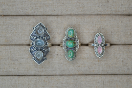 Boho 3-Stone Aquamarine Ring Sterling Silver