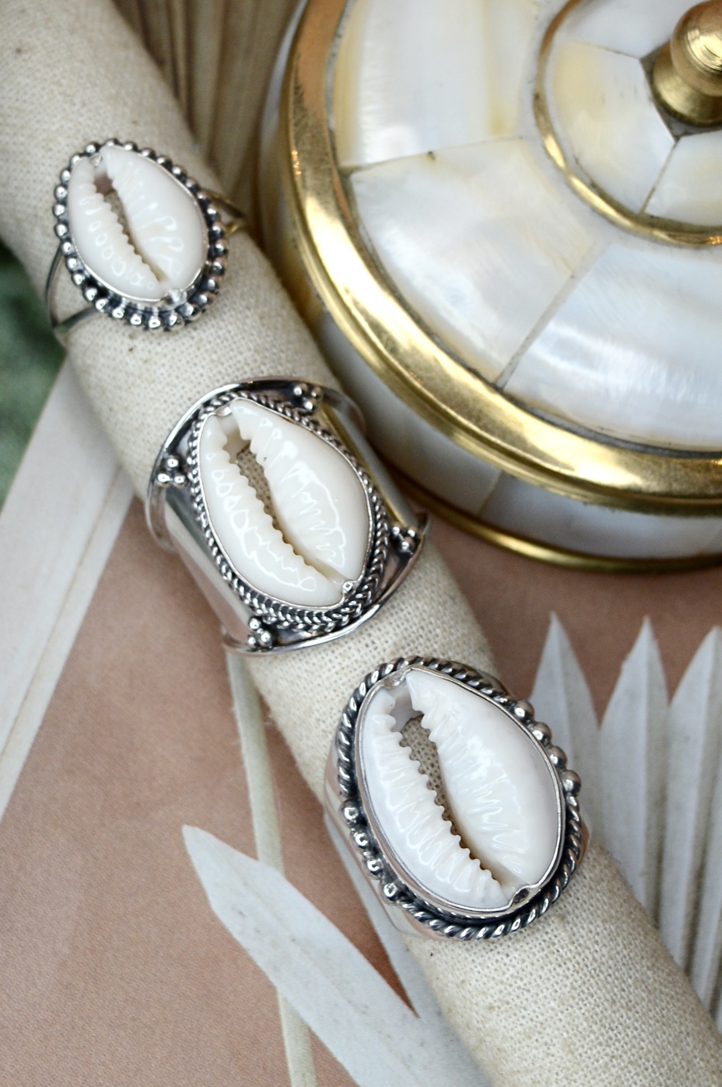 Tribal Cowrie Shell Ring Sterling Silver