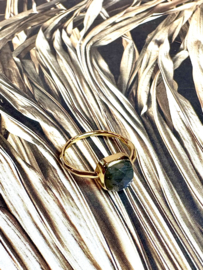 Square Labradorite Ring Gold Vermeil