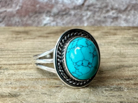 Tibetan Turquoise Ring Sterling Silver Plated