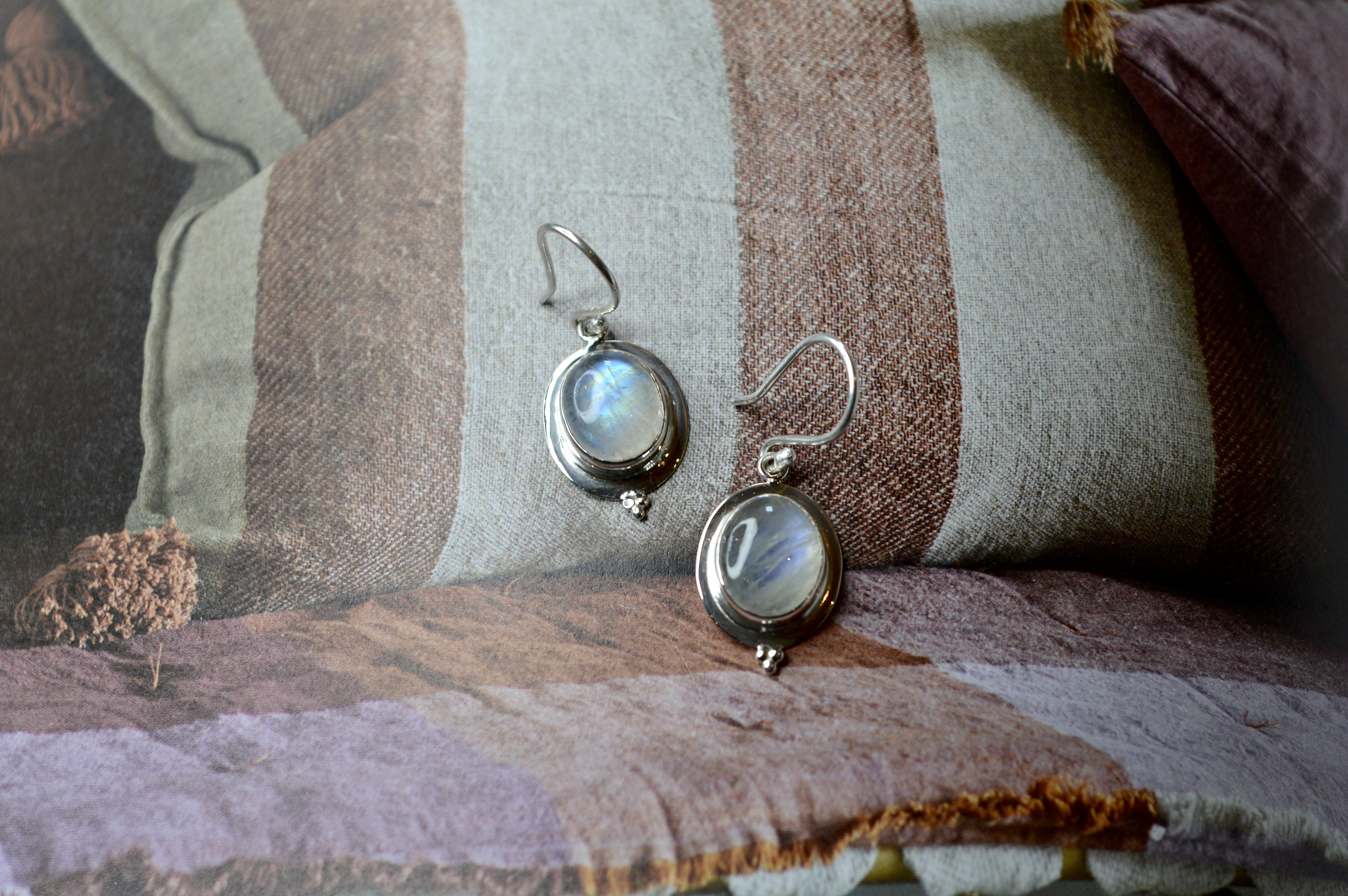 Oval Moonstone Earrings Sterling Silver