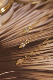 Oval 3-Dots Rose Quartz Necklace Gold Vermeil