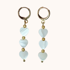 Triple Heart Schelp Oorbellen - Gold Plated
