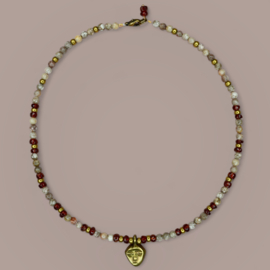 Maifanite, Garnet & Brass Necklace