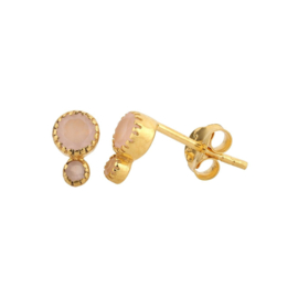 Rose Quartz 2-Stone Studs Gold Vermeil Oorstekers