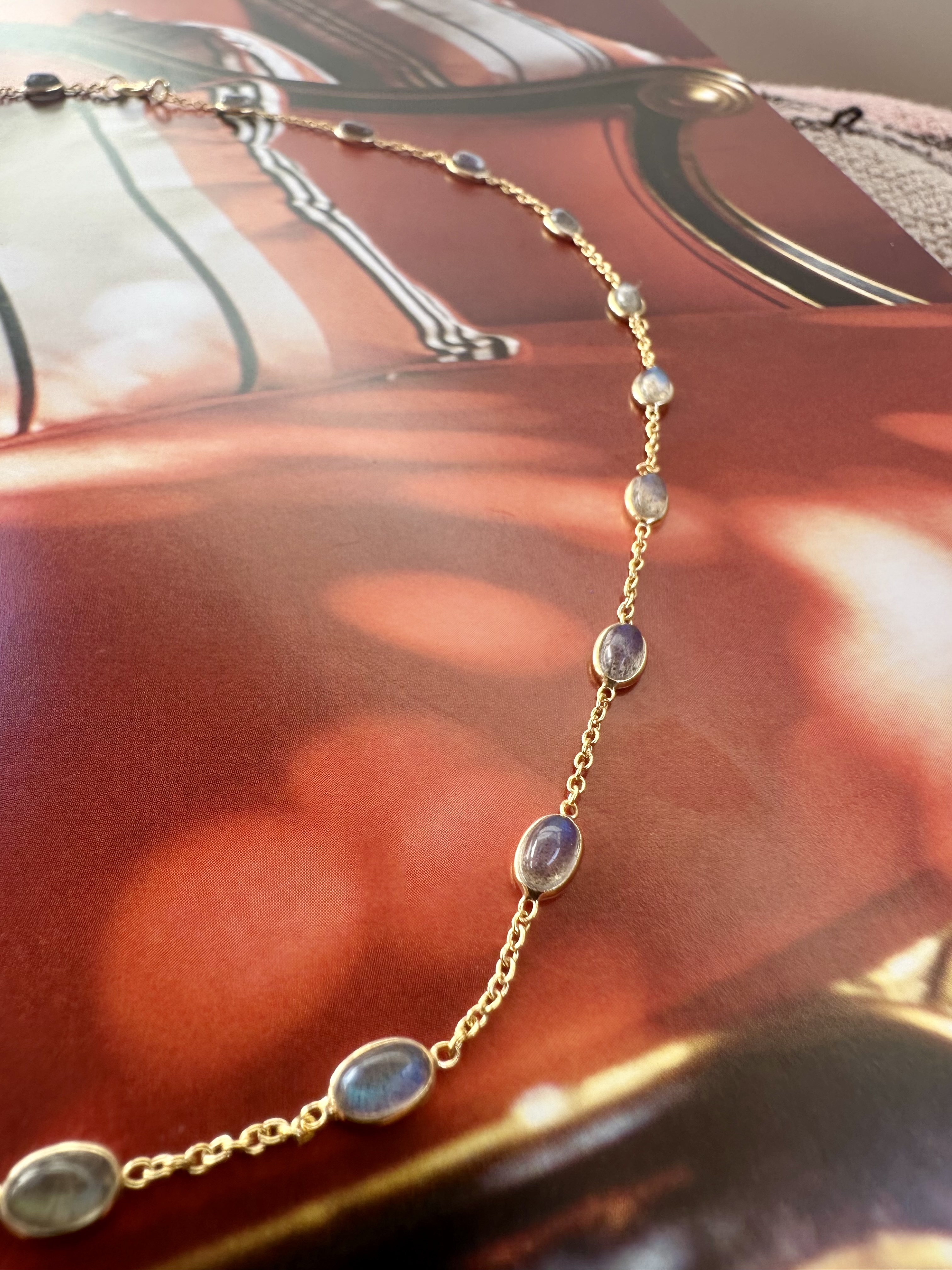 Labradorite Mineral Necklace Gold Vermeil