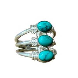 Turquoise 3 Stone Ring Sterling Silver
