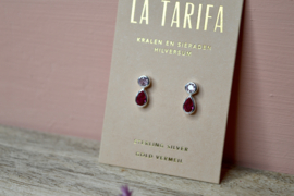 Zirconia Robijn Oorstekers - Sterling Silver