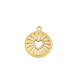 Rond Open Hart Bedel RVS Gold Plated