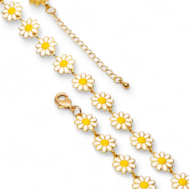 White  Daisy Charm Necklace Gold Plated