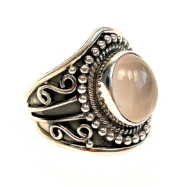 Tribal Oval Rose Quartz Ring Sterling Silver