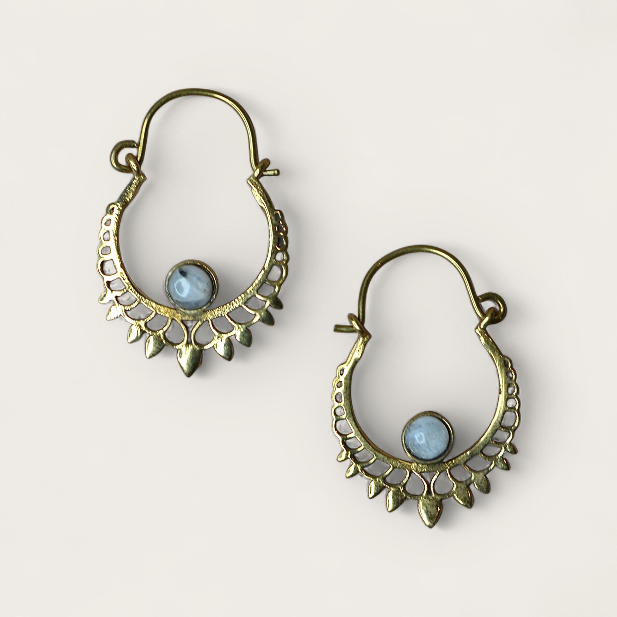 Bohemian Moonstone Hoops Brass