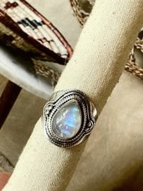 Moonstone Boho Raindrop Ring Sterling Silver