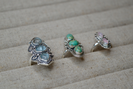 Boho 3-Stone Aquamarine Ring Sterling Silver