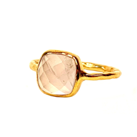 Square Rose Quartz Ring Gold Vermeil