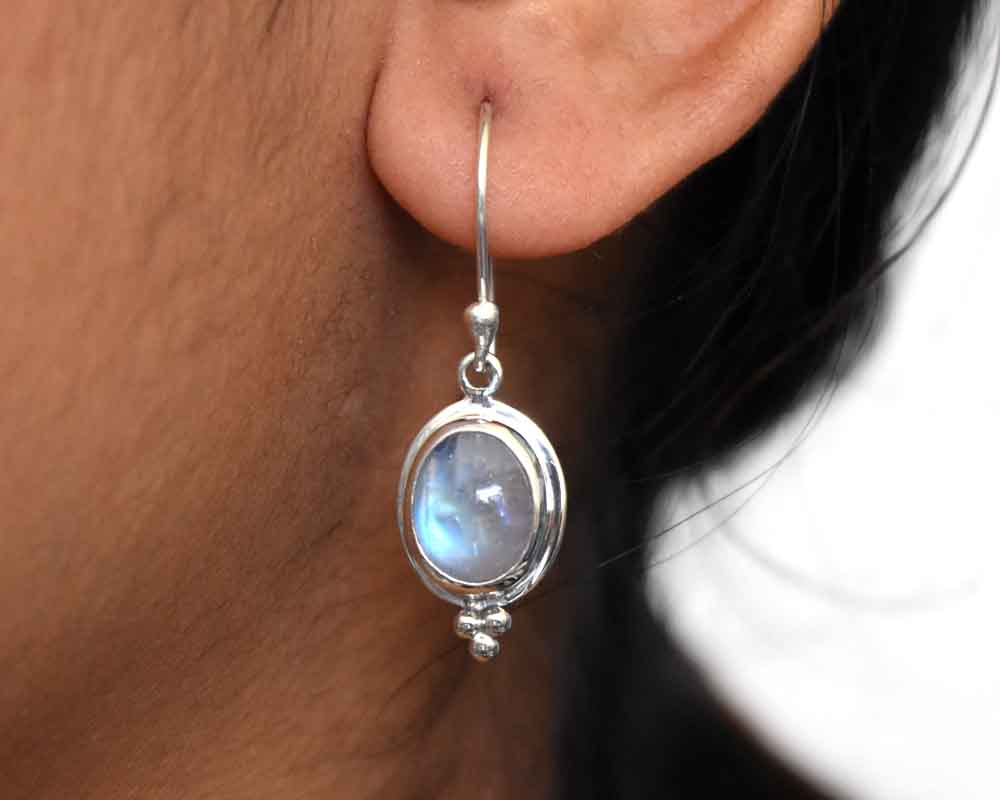 Oval Moonstone Earrings Sterling Silver