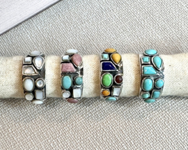 Multi Color 9-Stone Ring Sterling Silver